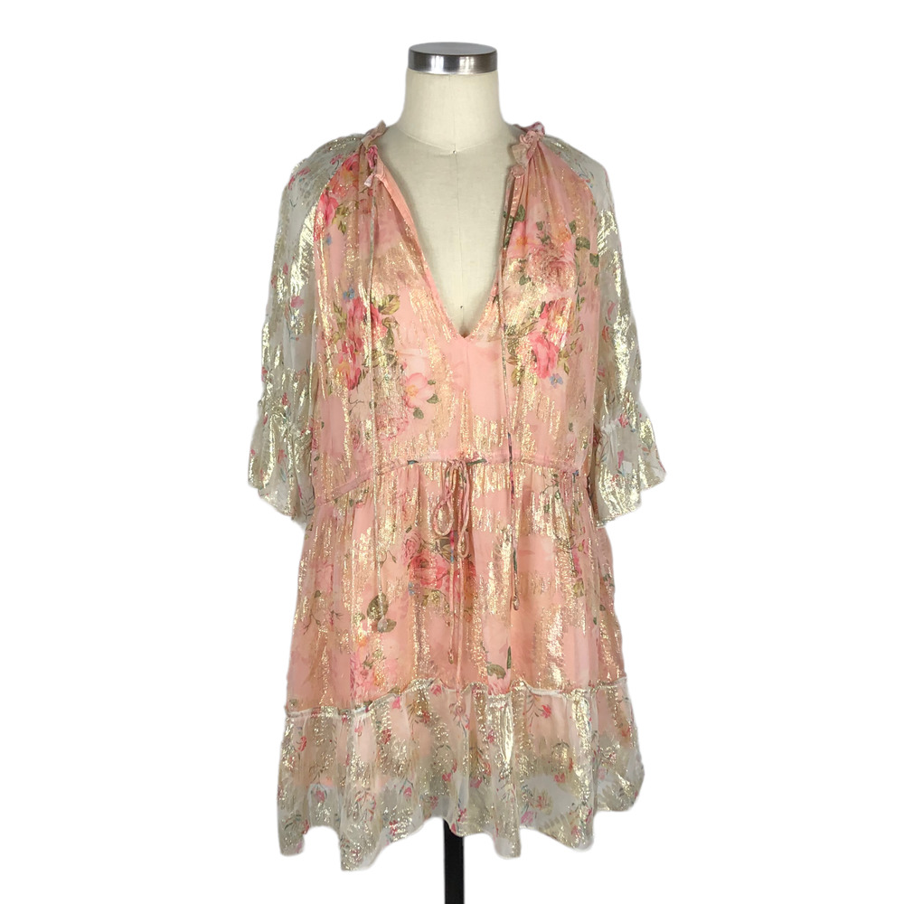 HERMANT & NANDITA Pink Gold Sparkly Ruffle Metallic Mini Dress Size Large